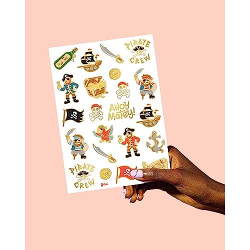 xo, Fetti Pirate Party Supplies Temporary Tattoos - 44 Glitter Styles | Nautical Birthday, Skull Crew, Treasure, Pirate Ship