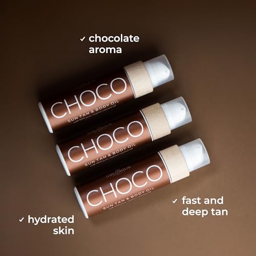 COCOSOLIS CHOCO Suntan & Body Oil XL - Organic Tanning Oil - Deep Chocolate Tan - Tanning Lotion Accelerator for Indoor and Outdoor Tanning Beds (6.76)