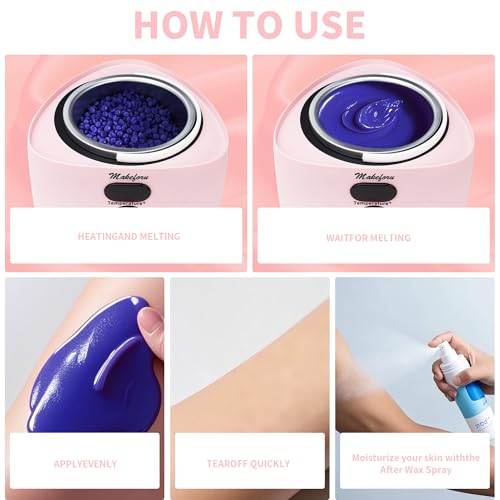 Brazilian Waxing Kit - Bikini & Full Body Hair Removal with Digital Warmer, 4 Scented Wax Beads & 27 Silicone Tools - Home Waxing for Women & Men, Face & Body Care (Pink)