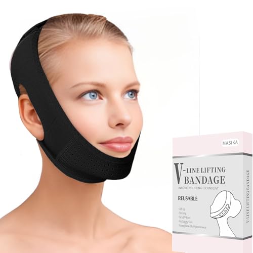 MASIKA V-Line Mask, Chin Strap for Sleeping,Chin Strap for Women,Jaw Exerciser,Jawline Shaper,Jaw Strap,Double chin strap,Jawline Shaper,Reusable chin stra,Black
