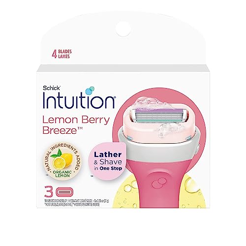 Schick Intuition Lemon Renewing Moisture Women Razor Refill Cartridges, New Version 2022 (Lemon 12 Count (4Pack))