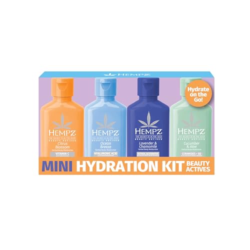 Hempz Mini Lotion Kit, Beauty Actives, 4-Pack Body Moisturizer, Travel Essentials, 2.25 oz