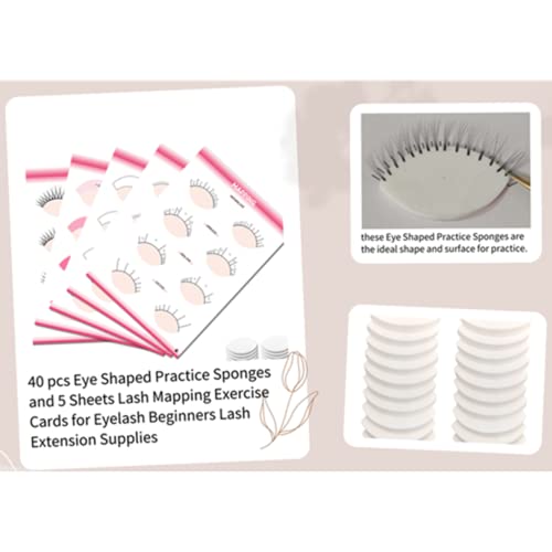 20 pcs Eye Shaped Practice Sponges and 5 Sheets Lash Mapping Exercise Cards for Eyelash Beginners Lash Extension Supplies