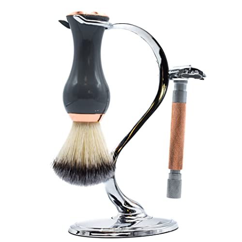 Taconic Shave Super Safety Razors Deluxe Razor & Brush Stand ? Heavyweight Chrome Double Edge Safety Razor Holder, Classic Wet Shaving Organizer