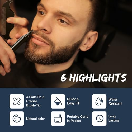 Beard Pencil Filler for Men Black - Beard Pen with Beard Brush & Comb, Barber Pencil Dual-Head Beard Filler with 4-Fork-Tip Waterproof Grooming Kit for Men, Gifts for Men (Dark Brown)