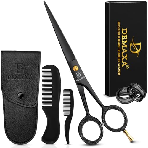 5" Professional Beard Scissors for men Mustache Scissors with 1 Mustache Comb, 1 Beard Comb & Soft Pouch ? Prefect Beard shears mustache kit for All Facial Hair ? moustache Grooming kit for Men