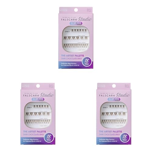 FALSCARA STUDIO Lash Extension Kit, Individual Lash Palette, 18 Stackable Lash Clusters, ¡®Dark Chocolate Spiky¡¯ False Eyelashes, Medium Volume, Length 10mm?14mm, Band Size 2mm-6mm (Pack of 3)