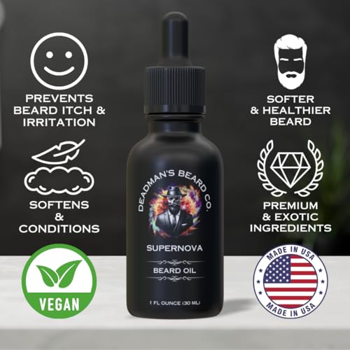 Deadman's Beard Co. | Men's Premium Beard Oil - Soften, Nourish and Condition Your Beard & Skin | Made In The U.S.A | 1 fl oz | Supernova - Grapefruit & Mandarin, Fresh Cologne