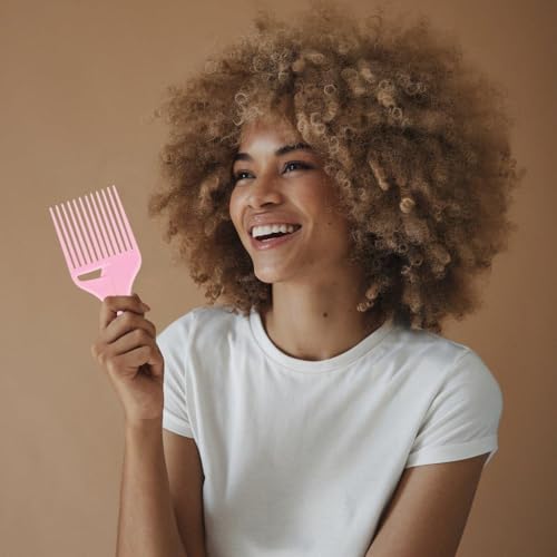 Cricket Ultra Smooth Coconut Hair Pick Comb - Infused with Coconut Oil & Keratin for Frizz-Free Shine, Volume Boost, and Gentle Detangling ? Ideal for Curly, Thick, and Textured Hair - Pink