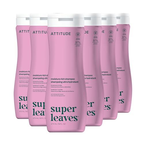 ATTITUDE Moisture Rich Hair Shampoo, EWG Verified, For Dry and Damaged Hair, Naturally Derived Ingredients, Vegan and Plant Based, Quinoa and Jojoba, 16 Fl Oz (Pack of 6)