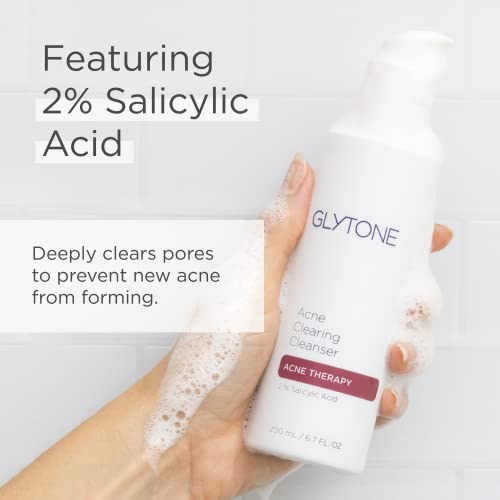 Glytone Acne Clearing Cleanser - Face Wash with 2% Salicylic Acid - Daily Acne Cleanser for Oily Skin & Clogged Pores - Removes Cystic Breakouts, Blackheads, Whiteheads & Blemishes - 6.7 fl oz