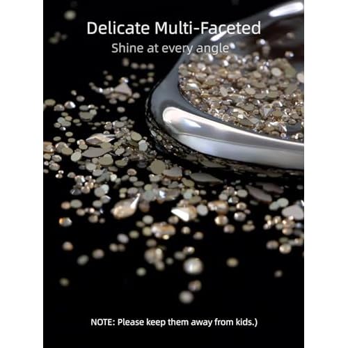 Gold Rhinestones for Nails, 6080Pcs Gold Nail Art Rhinestones Kit, 3D Flatback Crystals Diamonds for Nail Art Design, Mix Sizes Nail Charms and Gems(Tweezers Included)