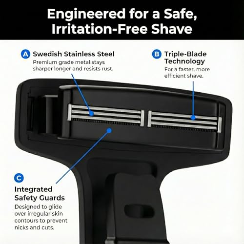 Bearback Back Shaver for Men ? DIY Razor with Pivoting Triple Blades & Folding Handle ? Wet or Dry Back & Body Hair Removal