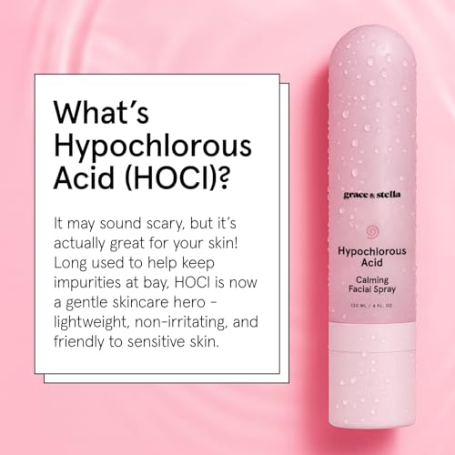 grace & stella Hypochlorous Acid Spray for Face - Acne Spray - Gentle Face Mist to Calm Redness, Flare-Ups, Breakouts, Body Acne, Bacne - Soothing Facial Mist for Sensitive Skin (120ml/4 fl oz)