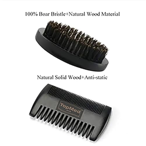 Portable Black Soft Bristle Hair Beard Brush and Comb Set