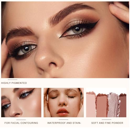 6 Colors Shimmer Eyeshadow Palette with Mirror, Neutral Nude Eye Shadow Matte & Glitter Shades Highly Pigmented Blendable Waterproof Long-Lasting Natural Smokey Eye Makeup Palette for Women 2#