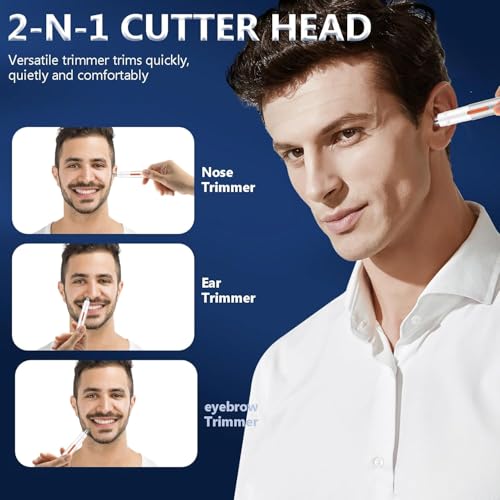 Nose Hair Trimmer for Men Women, Painless USB Rechargeable Nose Trimmer for Men, Eyebrow & Facial Hair Trimmer Dual Edge Blades for Smoother Cutting with IPX7 Waterproof, White