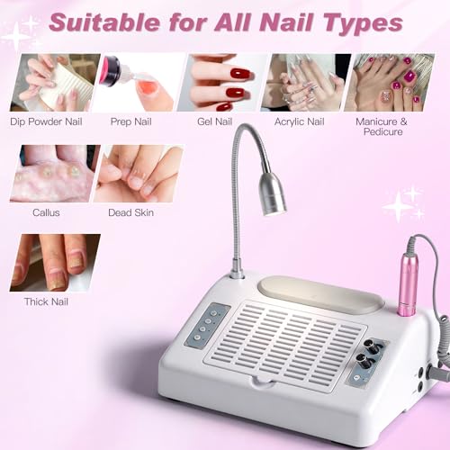 Biutee Nail Dust Collector 5 in 1 80W Nail Vacuum Dust Collector Extractor Professional 30000rpm Electric Nail Drill Machine with 48W/96W UV LED Nail Lamp Nail Art Tool With LED Light
