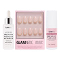 Glamnetic Press-On Nails - Goal Digger | Super Strong Brush On Nail Glue & Press-On Nail Remover | Glossy, Semi-Transparent, Short Round Nails with Gold Foil, Reusable | 12 Sizes - 30 Nail Kit