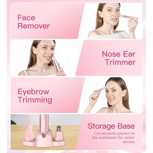 Nose Hair Trimmer for Women 3in1 Facial Hair Removal Trimmers- Rechargeable, Waterproof, Portable with Travel Bag- Trims Nose, Ear, Eyebrow, Peach-Fuzz, Lips, Chin Face Hair Remover (Rose Pink)