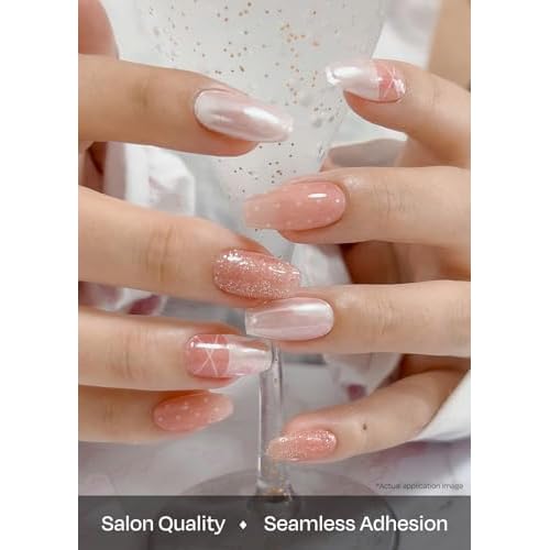 ohora Semi Cured Gel Nail Strips (N Sheer Tutu) - Works with Any Lamps, Salon-Quality, Long Lasting, Easy to Apply & Remove - Includes 2 Prep Pads, Nail File & Wooden Stick