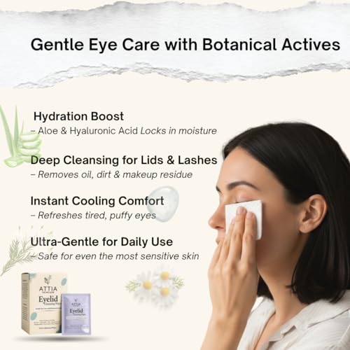 ATTIA Micellar Eyelid Cleansing Wipes, Fragrance-Free Eyelid Care for Dry, Irritated Eyes, Gently Cleanses, Hydrates & Soothes Eyelids, Moisturizing Eye Wipes for Daily Use, 30 Wipes