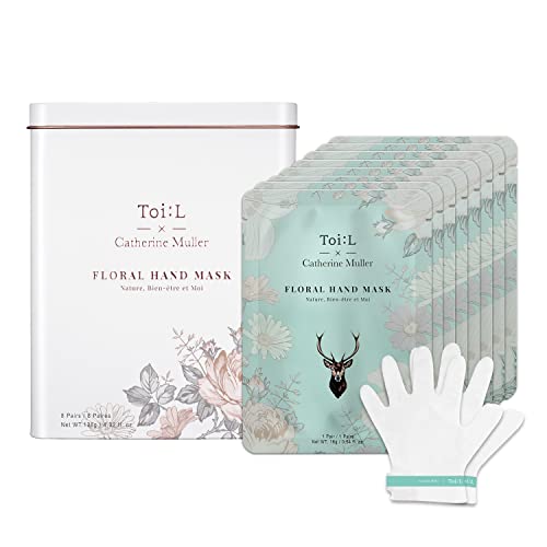 Catherine Muller Floral Hand Mask 8 Pairs, Moisturizing Gloves for Dry Hands with Elder Flower & CICA, Repairing and Nourishing Hand Care Treatment for Cracked, Rough, and Dry Skin