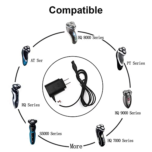 Electric Shaver Power Cord Compatible with Philips Norelco HQ8505 7000 5000 3000 Series Electric Shaver Aquatec Arcitec Multigroom Beard Trimmer & More 15V AC Portable Power Supply Cord