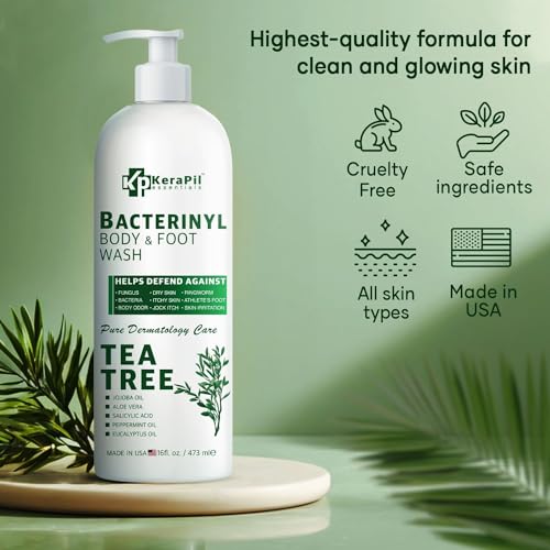 Bacterinyl Tea Tree Oil Body Wash - Antibacterial & Antifungal Support for Ringworm, Body Odors, Athlete¡¯s Foot & Acne, Helps Soothe Itchy, Dry Skin - Made in USA (16 fl oz x 2)