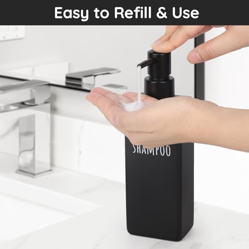 Segbeauty Plastic Shampoo and Conditioner Dispenser, 3pcs 16.9oz Refillable Lotion Soap Dispenser, 500ml Black Shampoo Bottles, Empty Shower Pump Dispenser Lotion Container for Modern Bathroom Hotel