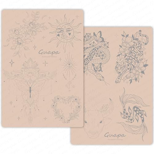 Guapa 3pcs Silicone Pre-Printed Tattoo Practice Skin with 9 Unique Patterns Tiny Tattoo Practice Skins with Design (Pink Sheet)