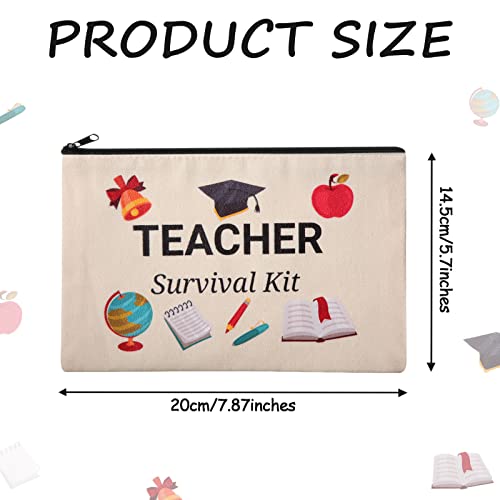 Dunzy 50 Pcs Teacher Survival Kit Makeup Bags Teacher Appreciation Gifts Bulk Cosmetic Bag Canvas Travel Toiletry Case with Zipper Pencil Pouch for Graduation Back to School