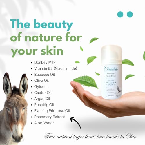 Cleopatra's Beauty Line Donkey Milk Face Cream All Natural Moisturizer with Niacinamide & Plant-Based Ingredients for Hydration & Nourishment