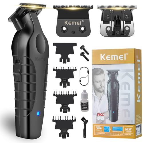 KEMEI 2299 Hair Trimmer for Men, Zero Gapped T-Blade Clippers for Edging & Lining, Cordless Barber Liners with Extra Replacement Blade, USB Rechargeable Grooming Kit for Beard & Dry Shaving (Black)