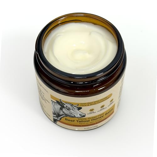 Beef Tallow for Skin & Face, Whipped Tallow and Honey Balm Cream, 100% Grass-Fed Beef Tallow Face Moisturizer with Raw Honey, All Natural Organic Body Lotion Skincare for Soft Smooth Skin, 3.5 OZ