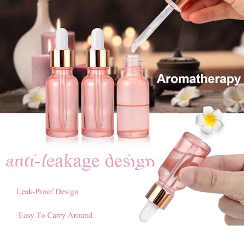 JIUWU 20Pcs 20ml Glass Dropper Bottles, Pink Sample Dropper Tincture Bottles Vials with Glass Eye Pipette for Essential Oil Perfume Scent Liquid