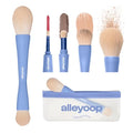 Alleyoop Multi-Tasker 4-in-1 Travel Makeup Brush Set ? Compact Makeup Brushes with Blending Sponge, Eyeshadow, Eyebrow & Liner, Blush & Bronzer Brush ? Mini Makeup Tools Kit for Women, Vegan