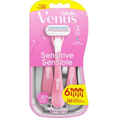Gillette Venus Sensitive Women's Disposable Razors, 6 Count (Pack of 2)