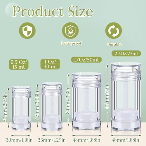 30 Pcs Empty Deodorant Containers Twist up Filling Stick Plastic Deodorant Container Refillable Bottles Bottomfill Round Lip Balm Tubes for Homemade DIY Lipstick Crayon(30 ml,Clear)