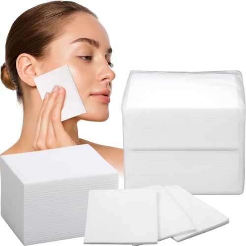 6 Pack 300 Pcs Extra Large Cotton Cleansing Pads, 3.5 x 4.5'' Cotton Pad, Ultra Soft Large Facial Cleansing Square Bulk for Face Daily Skin Care Toner Makeup Remover, 50 White Square Per Bag