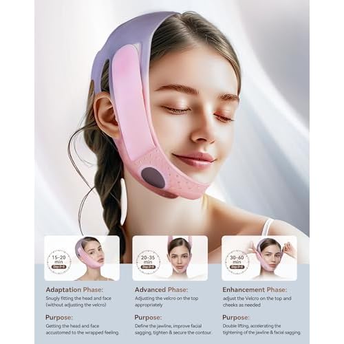 Reusable V-Line Sculpting Face Mask ? Silicone Chin Strap for Jawline Tightening & Double Chin Reduction (23-27 Inches) (Pink) -01
