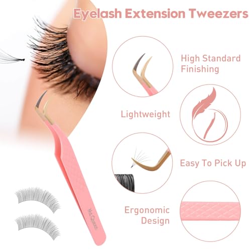 Ms.Queen Lash Tweezers for Eyelash Extensions,Fiber Tip Master Volume Lash Extension Tweezers with Diamond Grip