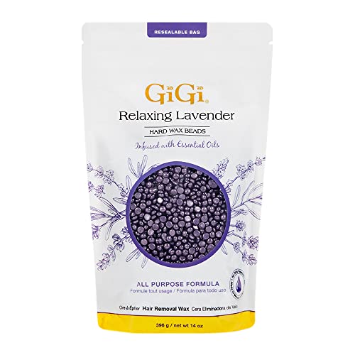 GiGi Relaxing Lavender Hard Wax Beads with Multi-Purpose Wax Warmer - Adjustable Temperature Control, 14 oz Refill Can