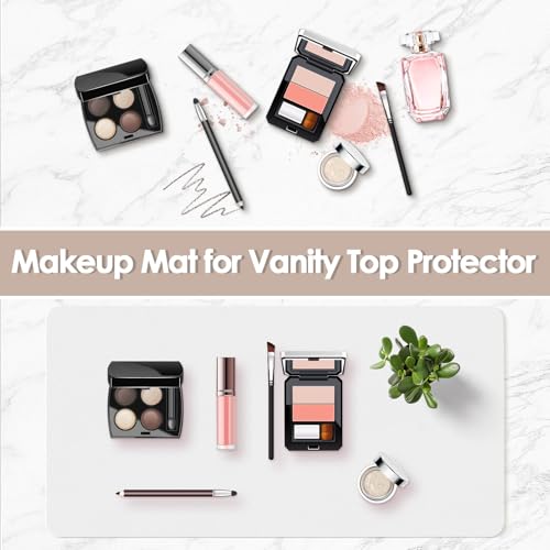 Makeup Mat for Vanity to Protect Desk Top 15.7 x 11.8in, Dual-Sided Makeup Mat, Easy to Clean Desk Pad - Waterproof and Oilproof Vanity Accessories (White and Khaki)