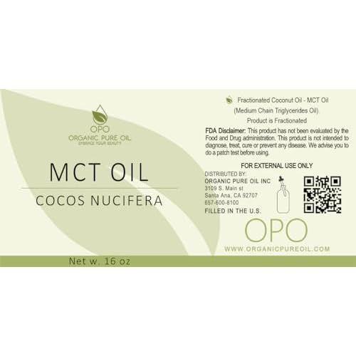OPO MCT Oil - Pure Fractionated Coconut from Coconut Fruit Non GMO Medium Chain Triglyceride Vegan Bulk C8 & C10 Carrier Oil - 16 oz 1 Pint - Skin Hair Cuticles Facial Hair