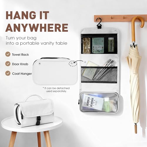 4-Piece Travel Toiletry Bag Set, Hanging Toiletry Bag Premium Faux Leather, Toiletry Bag for Women & Men, Travel Essentials Makeup Bag Water-resistant, White