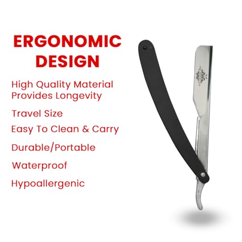 Professional Straight Razors For Men, Barber Razor 2mm Blade Straight Edge Razor For Close Shaving - Beard Cut Throat Navajas Para Barbero Shavette With 5 Shaving Blades By AJQ AESTHETICS