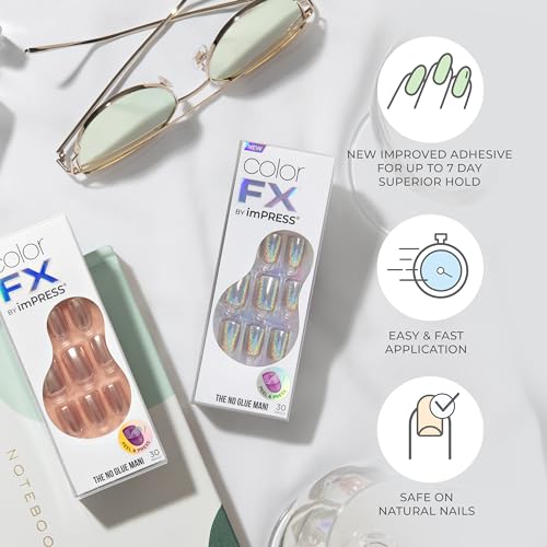 KISS colorFX by imPRESS Press On Nails, 'Rebel', Solid White, Short Squoval, IMPROVED adhesive, Up to 10-Day Hold, Nail Kit Includes 30 Fake Nails, Prep Pad, Manicure Stick, Mini Nail File