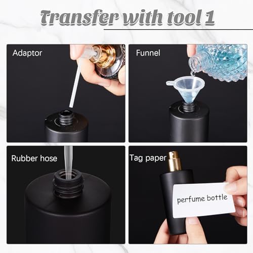 12 Pack 50 ml Glass Perfume Bottles and Refill Tools Set, Travel Perfume Atomizer Spray Bottles, Portable Empty Refillable Atomizer Decanters with Dispenser Transfer Kit (Black)