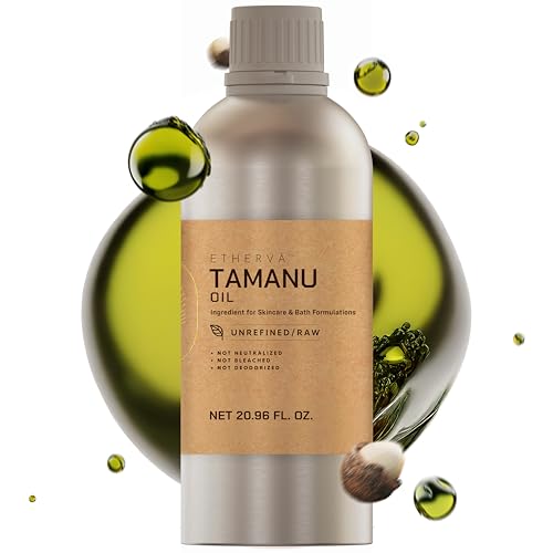 Tamanu Oil | No Chemicals | Natural Scent | Unrefined, Raw, Cold Pressed, Solidifies in Winter | Wild Grown Organic Indian Origin | DIY Face, Body, Scalp & Hair | Aluminium Bottle 20.9 Fl Oz